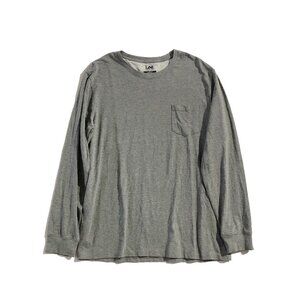 Lee Shirt Mens Sz L Gray Crewneck Long Sleeve Pocket Stretch Premium Select Tee